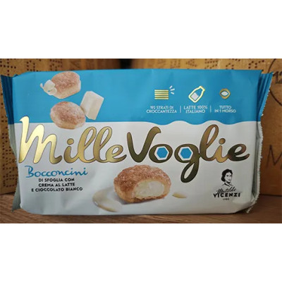Ciastka Mille Voglie z kremem mlecznym i białą czekoladą - Mille Voglie crema al latte e cioccolato bianco 100g